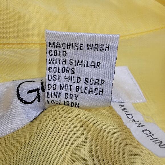 Giorgiana by Naji Top Womens Large Yellow Linen Button Up Roll Tab Sleeves - Picture 11 of 12